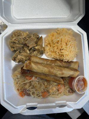 Combo 1
Pancit (Noodles)
Lumpia (Eggrolls)
Red Rice
Chicken Adobo