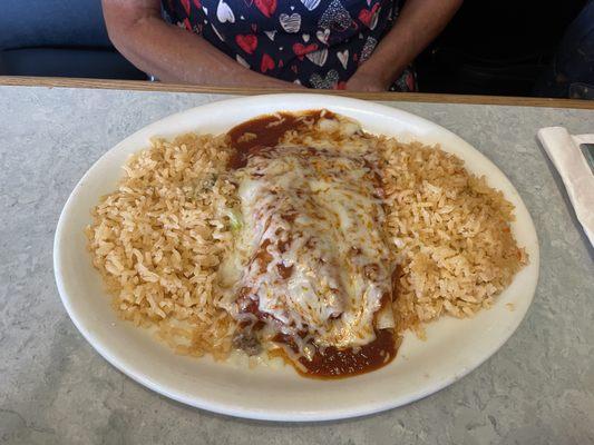 Beef enchilada with Chipotle sauce double rice