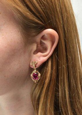 Janet Deleuse designer earring with pink tourmaline, diamonds in  18k rose gold. One-off