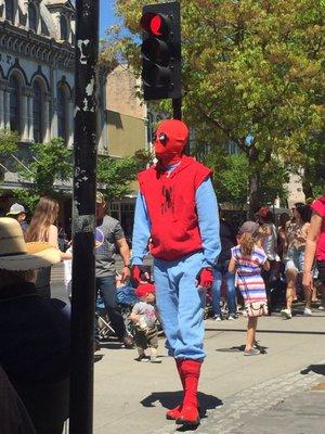 Spiderman taking time out to go to the parade