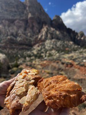 Mom's almond croissant & my kouign-amann. Enjoyed on a hike at Red Rock.