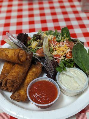 Pizza rolls and Salad