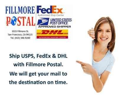 You can conveniently ship or mail your packages worldwide using USPS, UPS, FedEx, and DHL at Fillmore Postal.