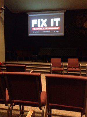 Showing of the movie "Fix It," about the future of healthcare in the US, sponsored by Physicians for a National Health Program.