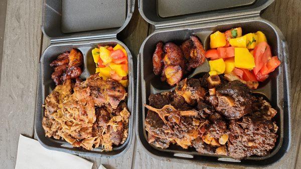 Oxtail on right, chicken on left