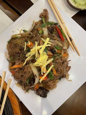 Japchae Stir fried clear noodle with assorted vegetables & beef