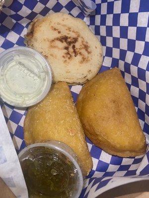 Chicken & Beef Empanadas & Cheese Arepa