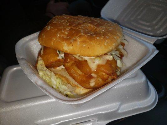 Massive fried cod sandwich.