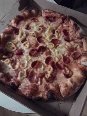 Pepperoni and banana peppers