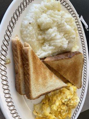 Grits, cheese eggs, toast