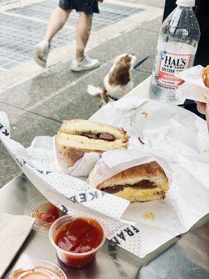 Pastrami egg and cheese on challah bread