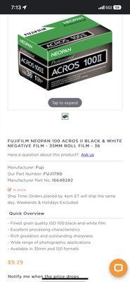 Prices for Fuji acros ii