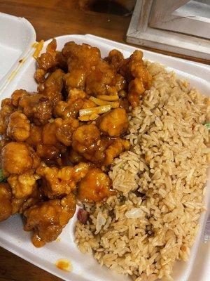 Orange chicken with orange peel