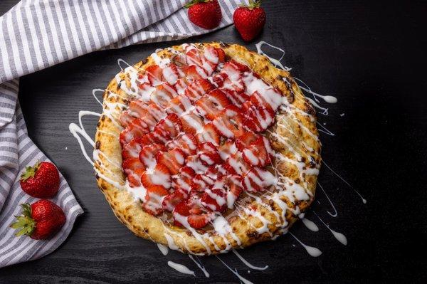 amazing desert pizza, strawberries and Nutella topping