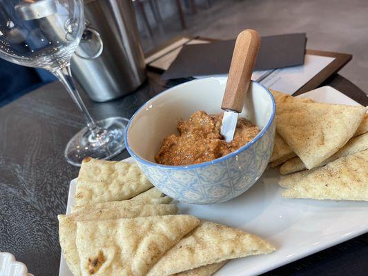 Muhammara with warm pita bread