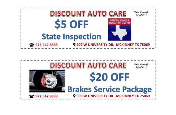 $5 off on state inspection and many more specials!!