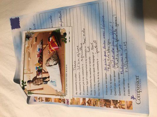 A translated letter from our little boy in Togo; West Africa with a photo of all of the food and supplies our Christmas donation provided.