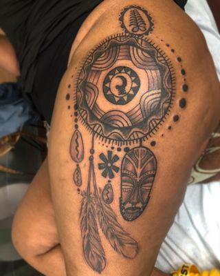 #Adinkra Sheild leg  tattoo by #LordYatta done at Tri-Cities Tattoo