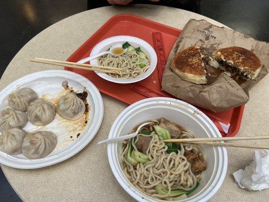 Soup dumplings, beef noodle soup, and pork sandwich!