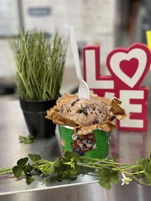 German chocolate cake in a waffle bowl