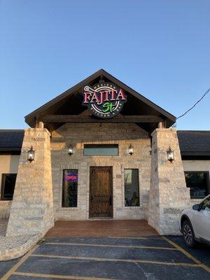 Front door and sign