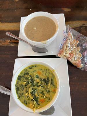 Clam chowder (top) and Chicken Coconut Curry