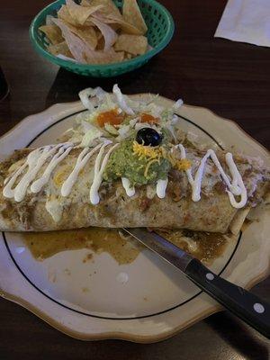 It was supposed to be a wet burrito. But the cook didn't want to spare any chile verde sauce.