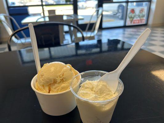 Excellent vanilla ice cream on the left & fabulous coconut ice cream on the right!!