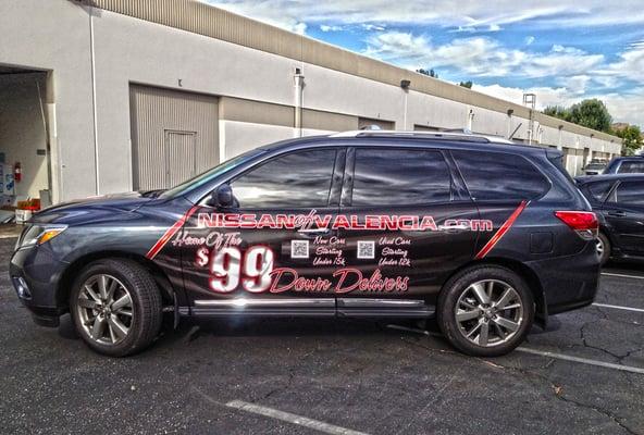 Nissan Advertisement on a Vehicle Wrap...great way to get your business seen! Call Today (661)775-2636