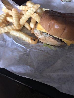 Baby burger and a not so small fry. Tasty.