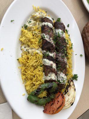 14. Lamb Kabob Platter with yellow rice