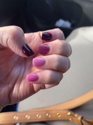 Purple gradient dip on natural nails.