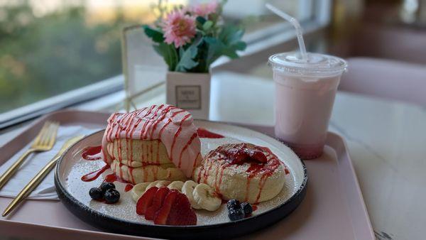 Strawberry Pancakes and Milk