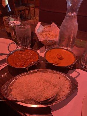 Chicken Ticca Masala, Chicken Makhani, and Garlic Naan