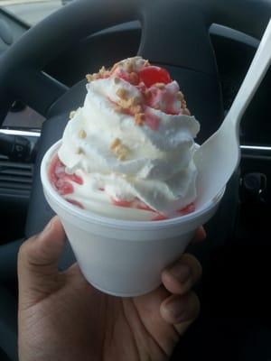 Medium strawberry sundae.