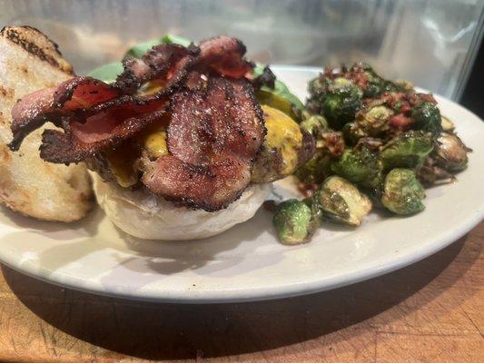 Bacon Cheese Burger with Bacon n Brussels