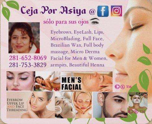 Ceja Por Asiya
 Threading by Asiya
 EyeLash