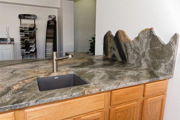 Azul Cafe with Caressed Finish granite slab countertop