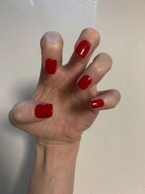 Red polish - left hand