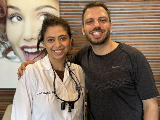 Dr. Azadi with a delighted patient at Culver City Premium Dental Care, dedicated to creating healthy, beautiful smiles.