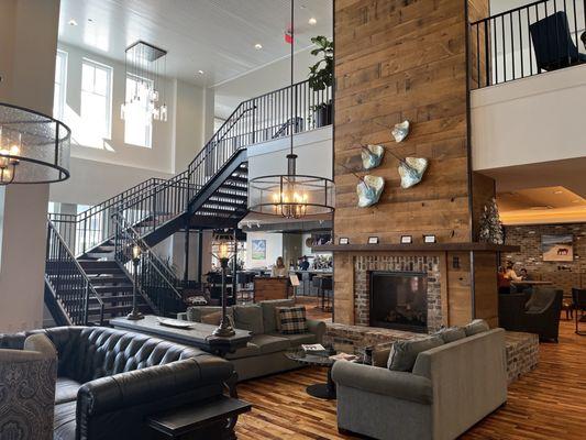 Beautiful indoor lobby leading towards the restaurant and bar area.