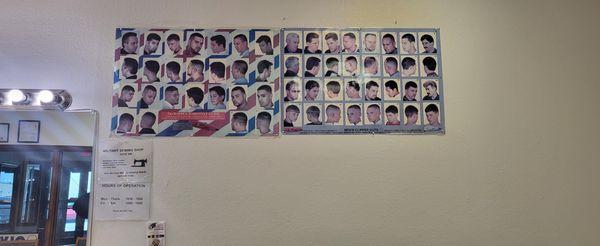 Different hair cut styles at Olympic Barbershop.