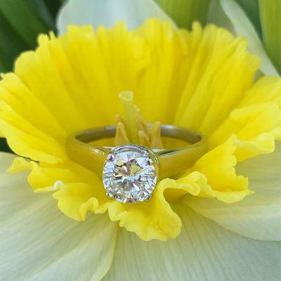 Platinum 1 ct diamond ring with hidden halo.