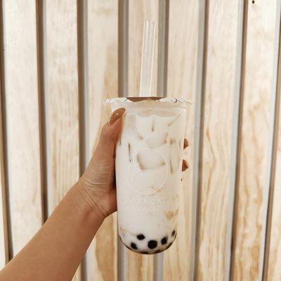 Jasmine milk tea with boba & oat milk