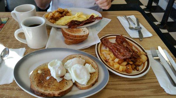 Everything I could ask for in a breakfast,  including a coffee cup that stays full.