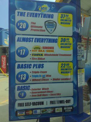 Car wash menu