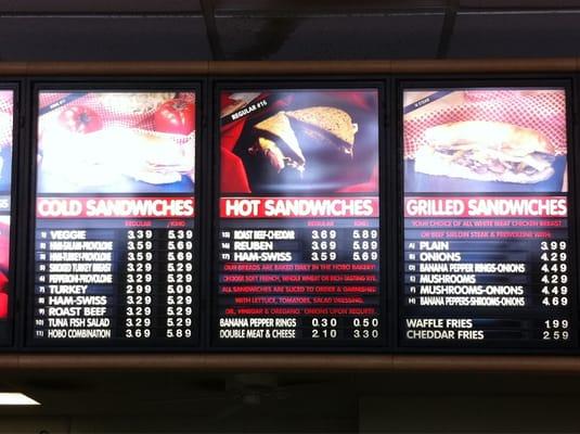 The sandwich menu