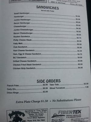 Sandwiches & Side Order Prices