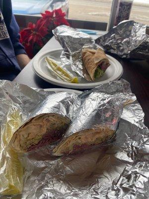 Reuben wrap and pastrami wrap