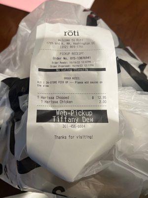 Order from Roti still in the bag.